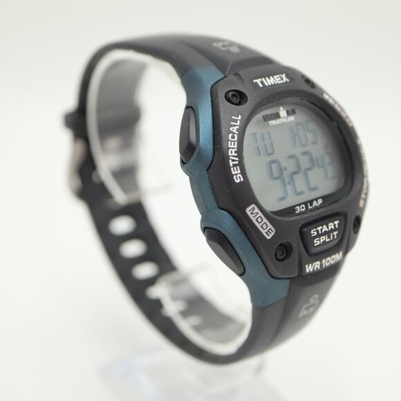 Timex Ironman Triathlon Mens Black Blue 39mm Digital Watch w New Battery - Picture 8 of 11